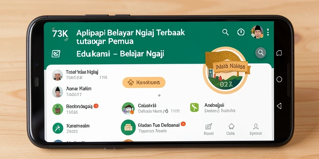 Tampilan antarmuka sederhana dari aplikasi Belajar Ngaji 73K.