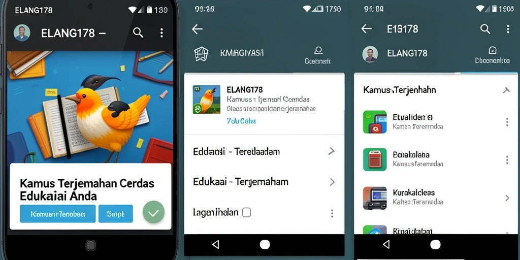 Antarmuka pengguna ELANG178 menampilkan fitur Kamus Terjemahan yang interaktif.