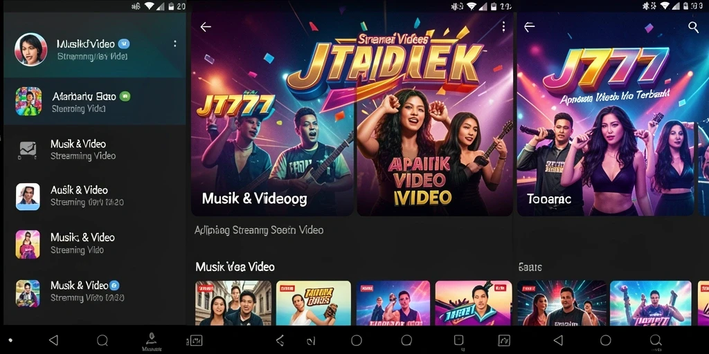 Tampilan utama JT777 dengan berbagai pilihan video musik dan antarmuka yang user-friendly.