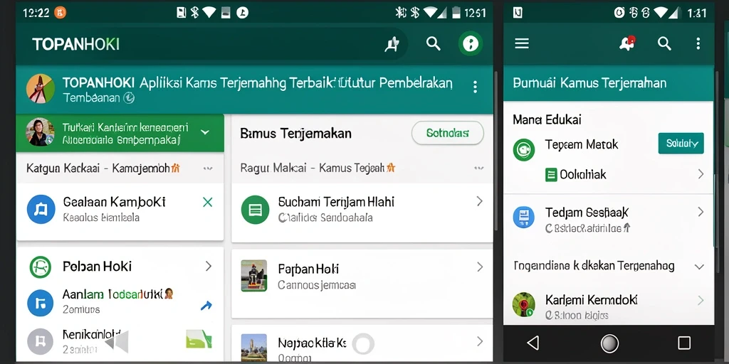 Antarmuka utama aplikasi TOPANHOKI dengan fitur Kamus Terjemahan.
