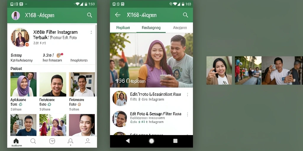 Tampilan antarmuka X168 dengan berbagai pilihan filter Instagram yang menarik.